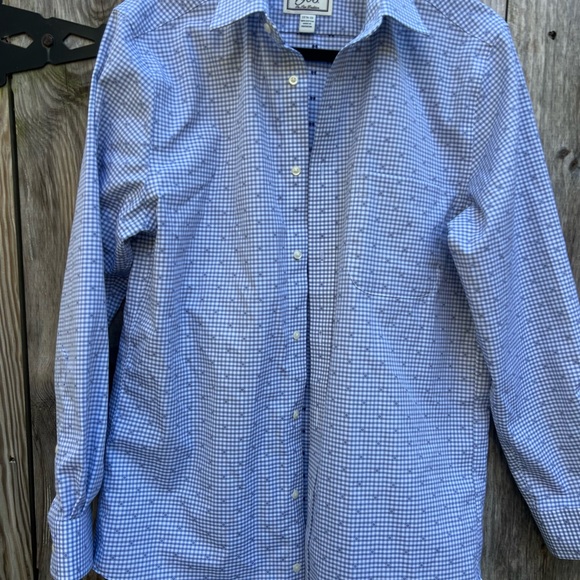 Joseph A Bank 1905 Small Blue Gingham with Design sz 15 1/2 - 33 - Picture 2 of 8